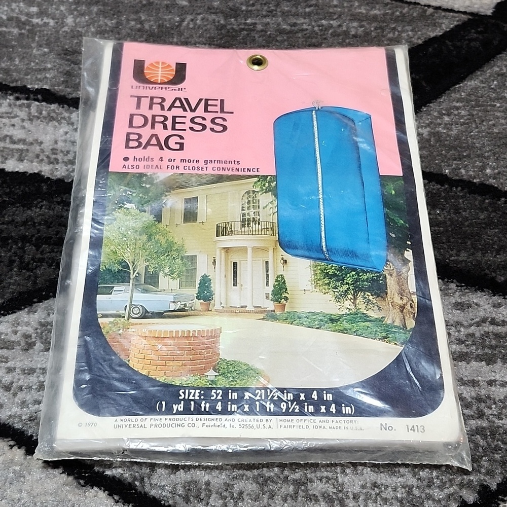1970 UNIVERSAL TRAVEL DRESS BAG GRAY GARMENTS CLOSET CONVENIENCE ZIP-BAG